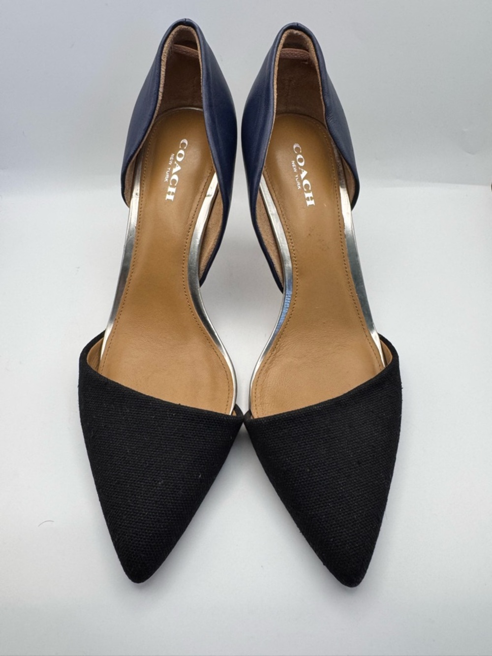 Coach Womens Size 7B Camille d'orsay Pumps Navy Blue Black Pointed Toe High Heel